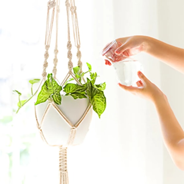 Hängande blomkorgar, set med 2 macrame hängande blomkorgar, bomullsrep, 105 cm—