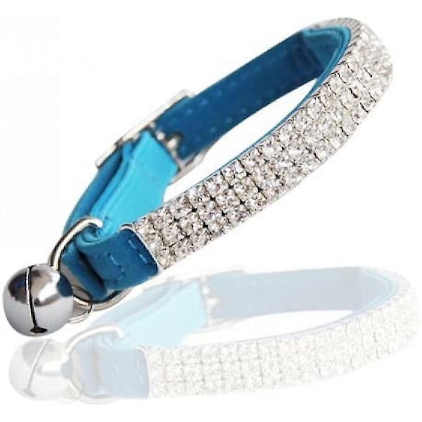 Mjuk Sammet Säker Katt Justerbar Halsband Bling Diamante Med Klockor, 11 Tum För Små Hundar Och Katter (blå)
