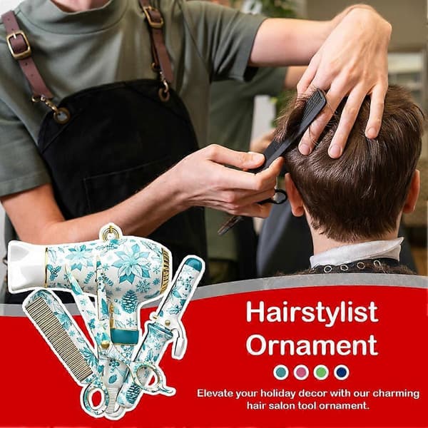 Frisør julepynt - Akryl hårværktøj dekoration - Salon gave DeepBlue