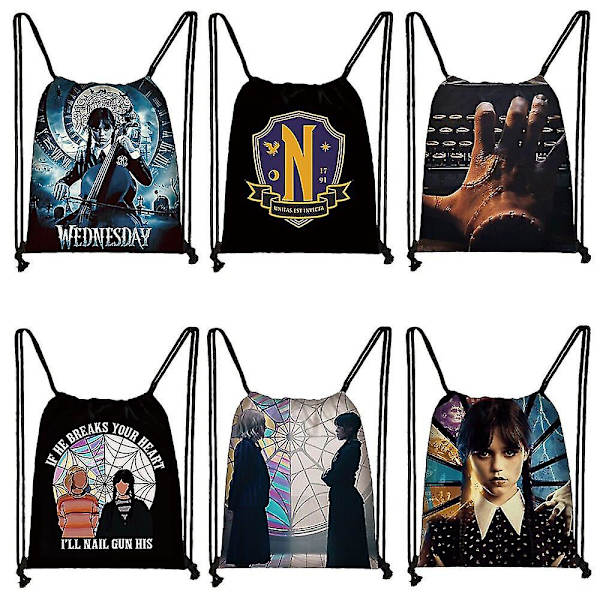 Wednesday Addams Rygsæk Nevermore Academy Snøreposer Dame Opbevaringsposer Gotiske Piger Skuldertaske Til Rejser Sko Holder（skdwesdens20cw）