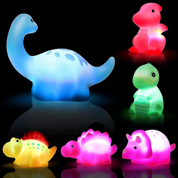 Dinosaurie Badleksaker Ljusupplyst 6 Pack Flytande Badleksaker Set för Småbarn Barn i Födelsedag Påsk Jul Dusch Pool Badleksaker Pojkar Flickor Barn