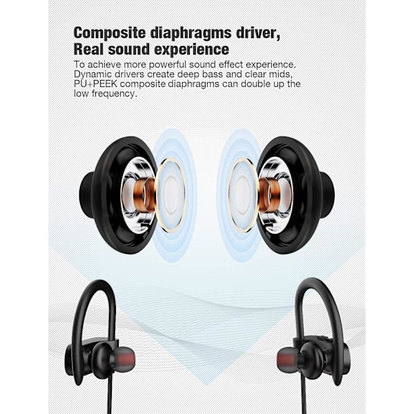 Bluetooth-hodetelefoner Trådløse ørepropper IPX7 Sportsøretelefoner Svart