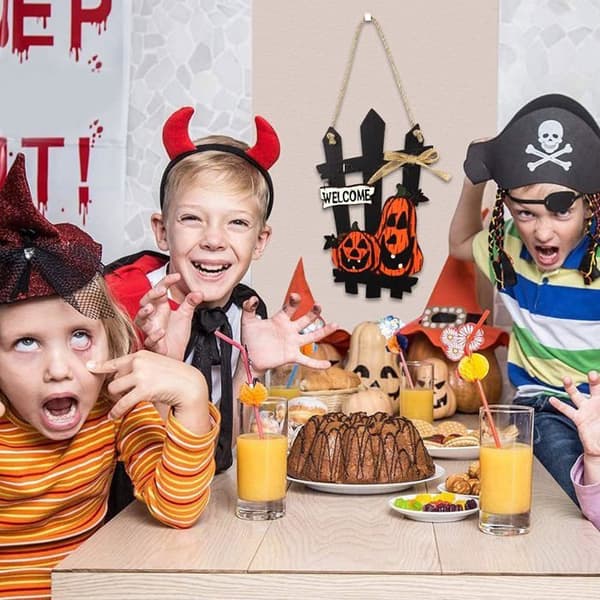 Ripustettavat puukyltit - Pelottava kurpitsa - Halloween-koriste - Ulkokäyttöön - Helppo asentaa