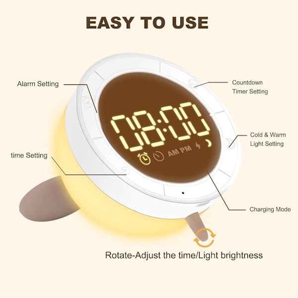 Barnealarmklokke Digital Søt Sengelampe Søvntreningsklokke med Timing for Gutter og Jenters Rom