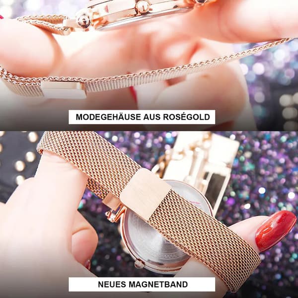 Quartz ur til damer, diameter 32 mm med romertal og armbånd