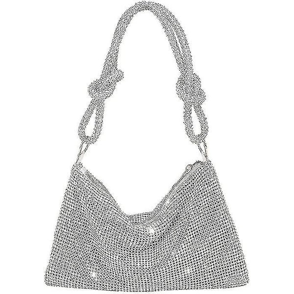 Aften taske, damer knude håndtag Rhinestones aften clutch taske（Sølv）