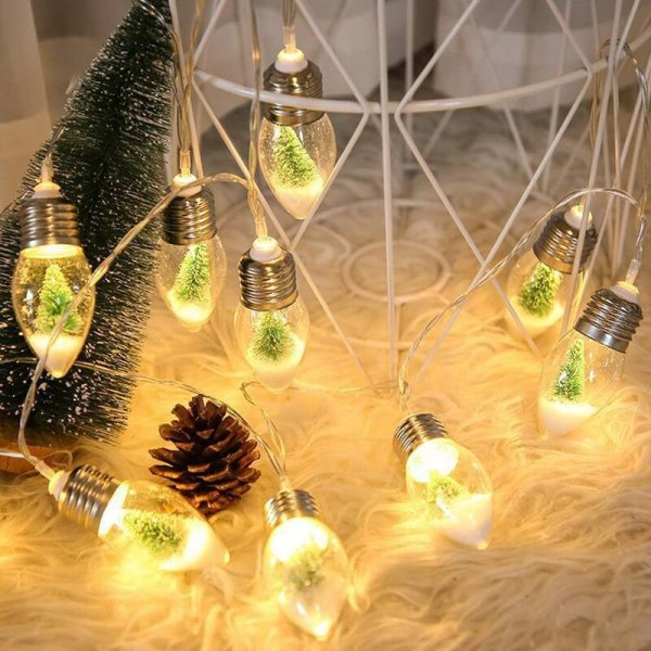 Anden dekoration til jul, julesnekulelys, 10 lysdioder, minijuletræ, snefnug-pære, lyssnor, batteridrevet,