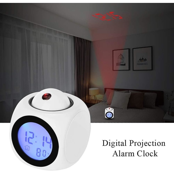 Digital projektionsklocka Tyst LED-väckarklocka 12/24 timmars takprojektionsväckarklocka Röststyrning Displaytid Temperatur Snooze väckarklocka