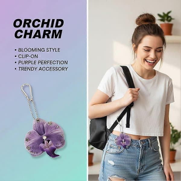 Orkidé blomst nøglering legering simulation blomster vedhæng til taske pung pearl Pink