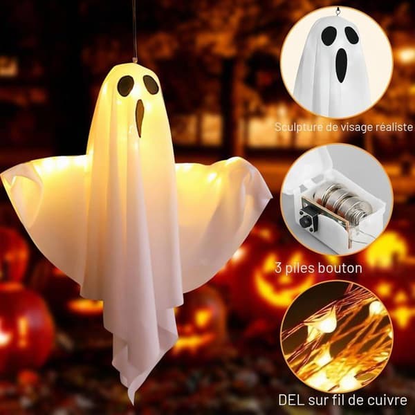 Halloween Hængende Dekoration Spøgelse Vindpose LED Lysende Spøgelse Have Terrasse Udendørs Indendørs Dekoration Tilbehør