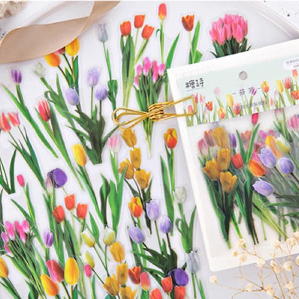 40 stk. Simuleringsblomster Scrapbooking Sticker Pack Planter Serie Transparent Dekal Samling til（D）