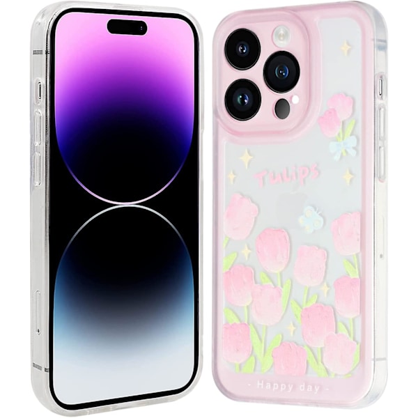 iPhone 14 Pro Skal, Stötsäker Mjuk TPU Bakskal Droppsäker Skyddande Telefonfodral för iPhone 14 Pro 2022 (6,1 tum), Blå Fjärilar & Rosa