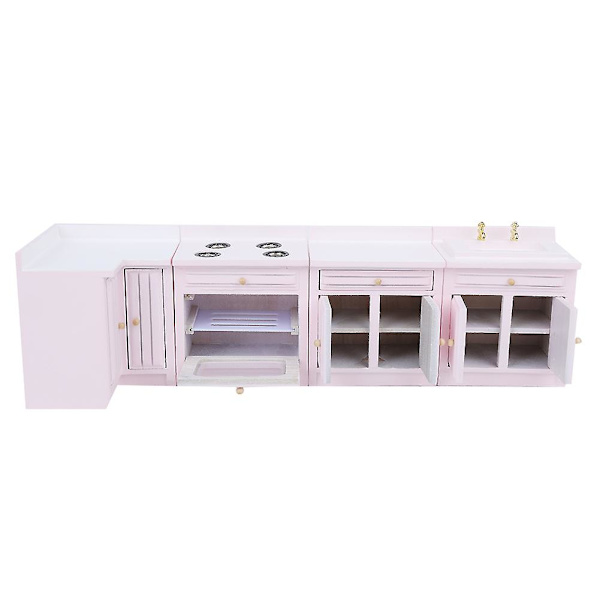 1:12 Miniatyrdockhus Integrerat Kök Möbler Miniatyr Hantverk Hus Rosa Köksenhet