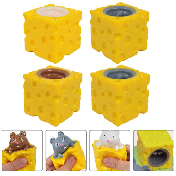 4 stk. Fidget Slug-leker, kontorleker, tegneserie-klemme-leker, simulerte oste-leker, muse-klemme-leker（5CM）