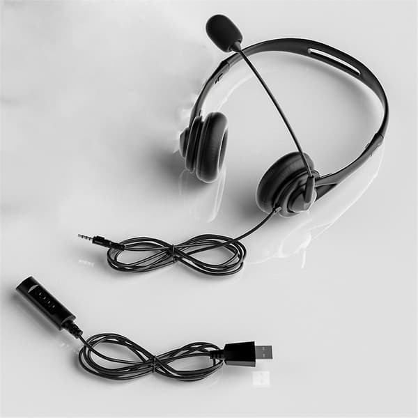 USB-headset med mikrofon, med lydstyrkekontrol, til onlinekonference, onlineundervisning, spil, computerheadset (sort)