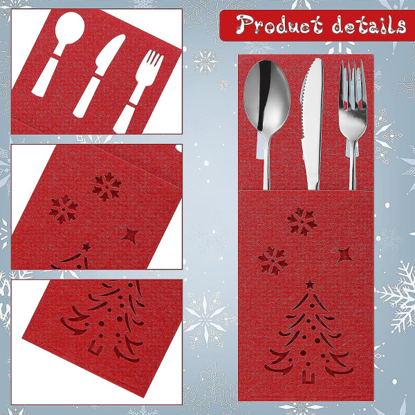 Julbestickhållare, 4 stycken (8x20 cm) röd julgransformad filtbestick, julbestick i praktisk påse, julbestickhållare,