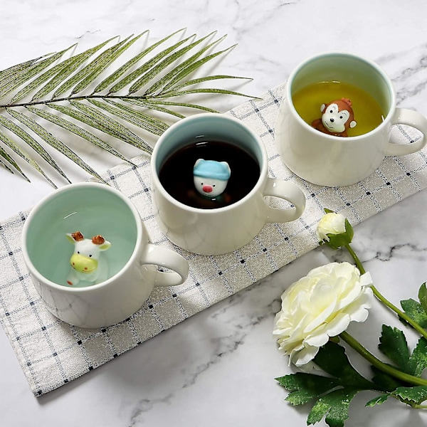 3D Kaffeekopp Ko Inside Koppen, Bästa Koppar för Par (Vit Stor Ko)
