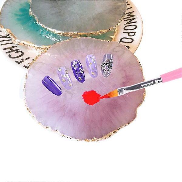 Hartspalett för nagelkonst i resin, blandad färgpalett för nagelkonstmålning med guldkant, nagelgeléfärg, sminkdisplaybräda (lila) (rosa + vit) Rosa + vit -
