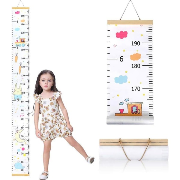 Barnens höjdtillväxtdiagram | Baby Trä och canvas | Vägghängande linjal för pojkar och flickor | 79 tum X 7,9 tum | Perfekt för Nu
