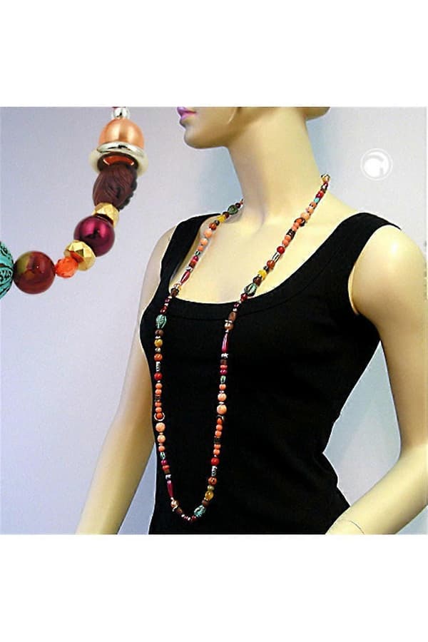 Halsband Pärlor Röd-gul-brun 120cm - Gl04217