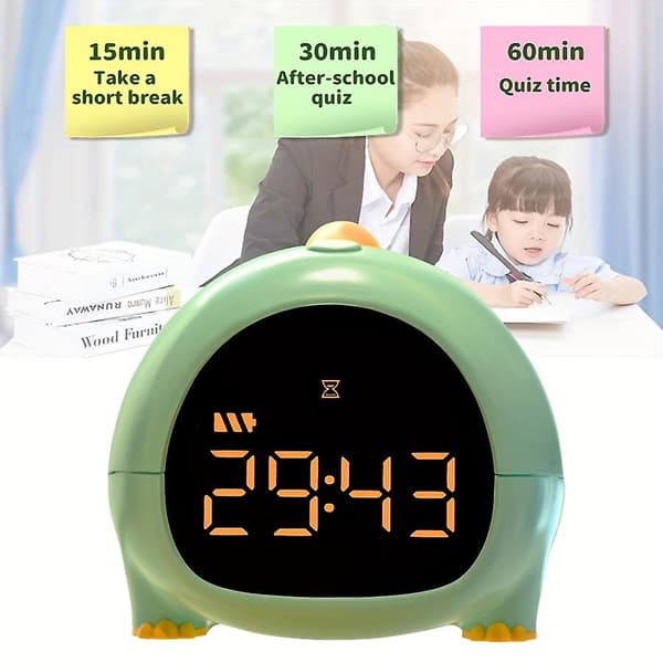 Liten dinosaurie LED digital sängklocka barn sovrum studie tecknad USB smart elektronisk klocka（gul）