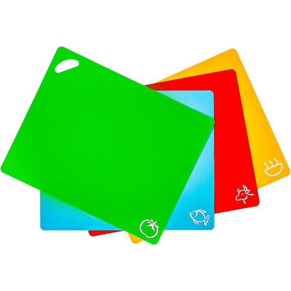 Gul + Grön + Röd + Blå - Set med 4 färgkodade plastskärbrädor - Diverse hopfällbara plastskärbrädor