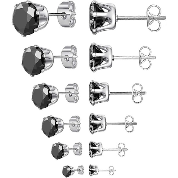 6 Par Studörhängen Set, Klar Kubisk Zirkonia 316L Rostfritt Stål Örhängen för Kvinnor för Män 3-8mm