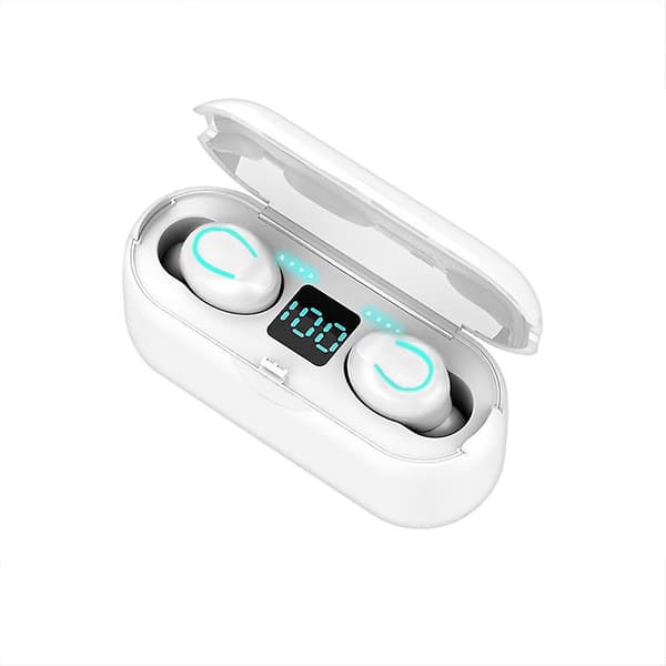 Mini Bluetooth 5.0 Headset Trådlösa Öronproppar Digital Display Stereo Hörlurar Öronproppar（Vit）
