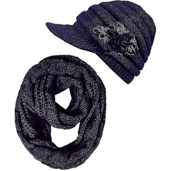 Dame Vinterlue Hette Skjerf Sett Varm Tykk Strikket Slouchy Hodeskallelue Uendelig