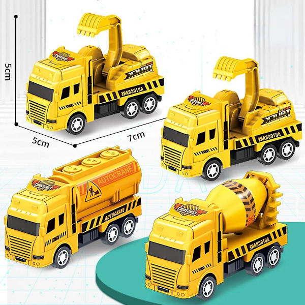 Mini bilmodel legetøj træk tilbage bil legetøj ingeniør køretøj brandbil børn inerti biler dreng legetøj diecast legetøj til børn gave（E-4stk ingeniør）