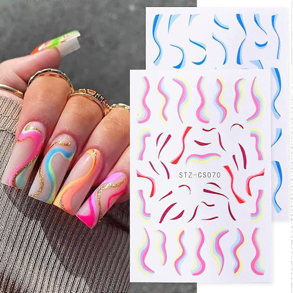 7 Ark Balletbanderoll Drömmande Linjer Nagelkonst Dekaler, 3D Självhäftande Virvel Linje Kotryck Hud Nageldesign Nagel Dekaler för Kvinnor DIY Enkel Akryl