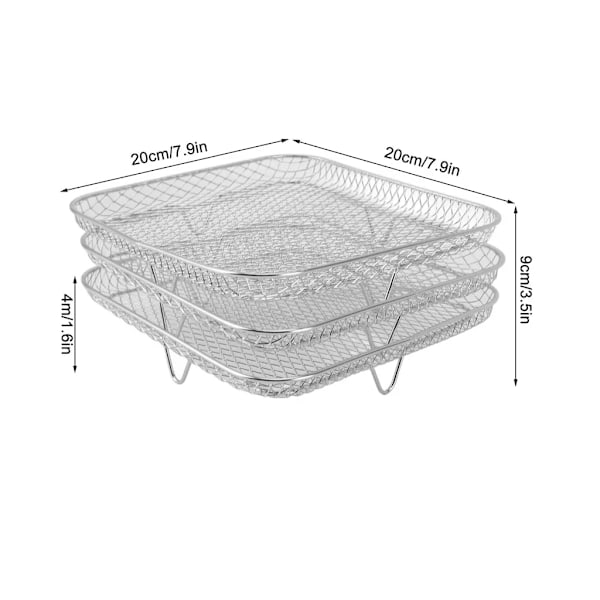 3-pakks grillstativ i rustfritt stål for baking, avkjøling, damping, grilling, egnet for varmluftsfritør, ovn og oppvaskmaskin