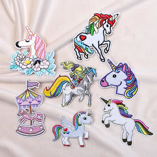 Dww-7pcs Children's Iron-on Patch, Cute Children's Iron-on Embroidery Patch, Unicorn Sew-on Patch, Badge Embroidered Iron-on Patch for Clothing