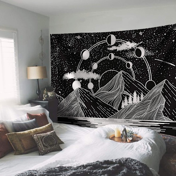 Bergsmåne Väggbonad Stjärnor Flod Svart Och Vit Konst Väggbonad Heminredning (60\" X 80\")
