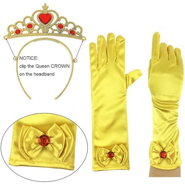 Princessklänningsaccessoarer Handskar Tiara Krona Trollstav Halsband Presenter Till Barn Flickor(Gul)