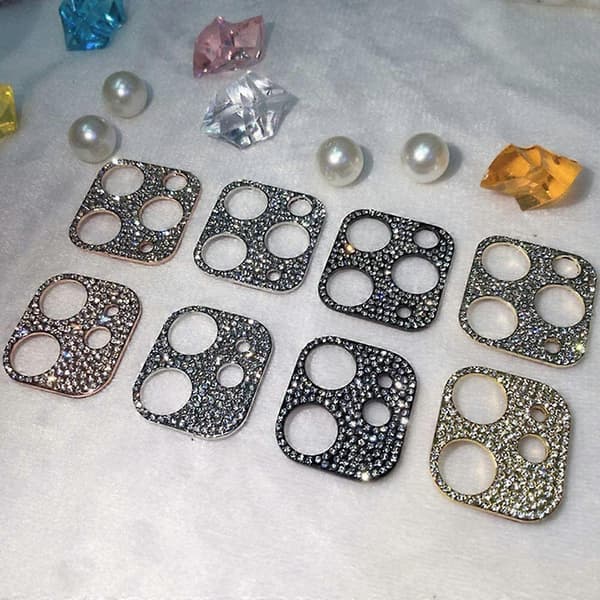 2-pack Kamerlinskydd kompatibel med iPhone 12 pro max 3D Glitter Bling Diamond Kamerlinskyddssticker (Svart)