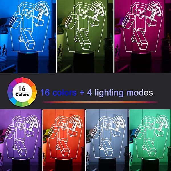 3D nattlys 16 farger illusjonsbordlampe med R