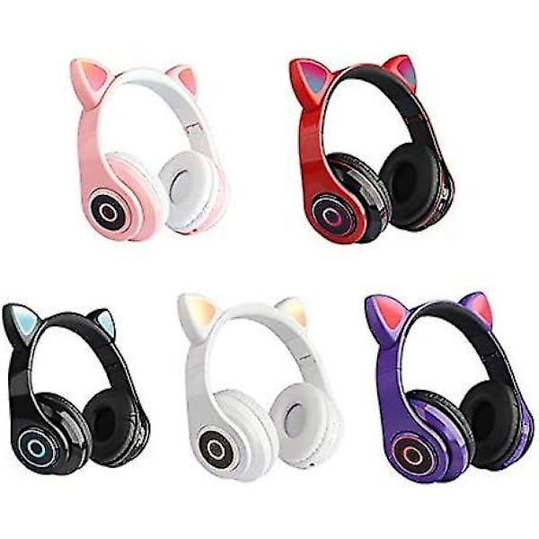 Söta trådlösa katt-hörlurar, Bluetooth 5.0 på headset, 7-färgat LED-ljus hopfällbar volymkontroll smartphones, surfplattor, datorer