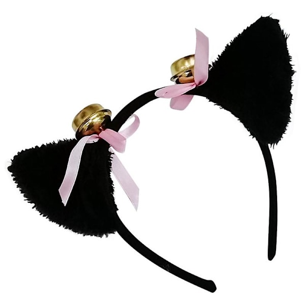 Japansk Lolita Cosplay Pandebånd Sød Kunstig Pels Plys Katteører Hårbøjle Med Klokker Bue Maskerade Anime Fest Kostume（Sort）