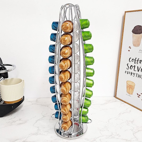 40 Kaffekapsel Roterende Opbevaringsholder Moderne Enkel Kaffekapsel Opbevaringsstativ Til Kaffebar（Sølv）
