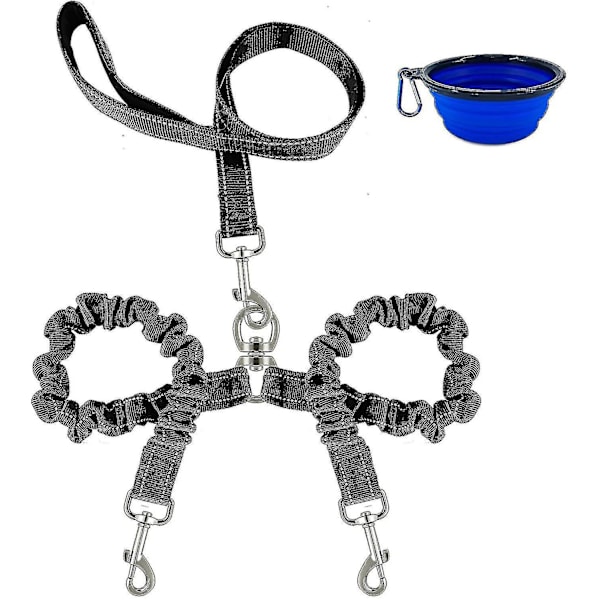 Dobbel hundekobbel, dobbel hundekobbel med reflekterende krok, to justerbare hundekobbel, flokefri 360 graders rotasjon, strikkhoppingdesign, 23 tommer sammenleggbar
