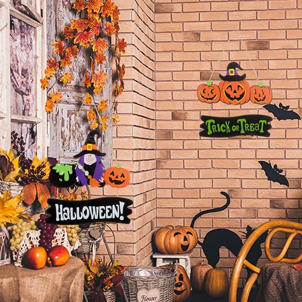 Festdekorasjon - KZQ - Halloween Dørskilt - Tre - Gresskar - 2 Stykker
