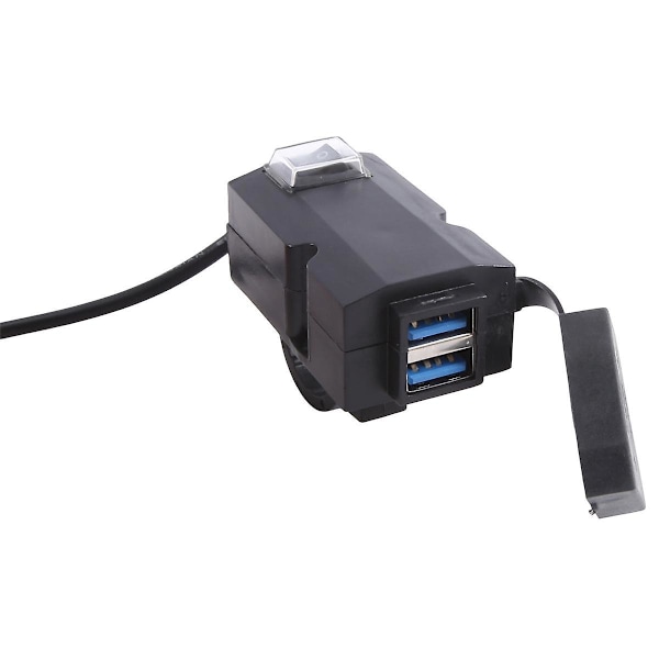 12V-24V QC3.0/3.1A Dobbel USB-port Vanntett Motorsykkel Styre Lader Adapter Strømforsyning Socket（Svart）