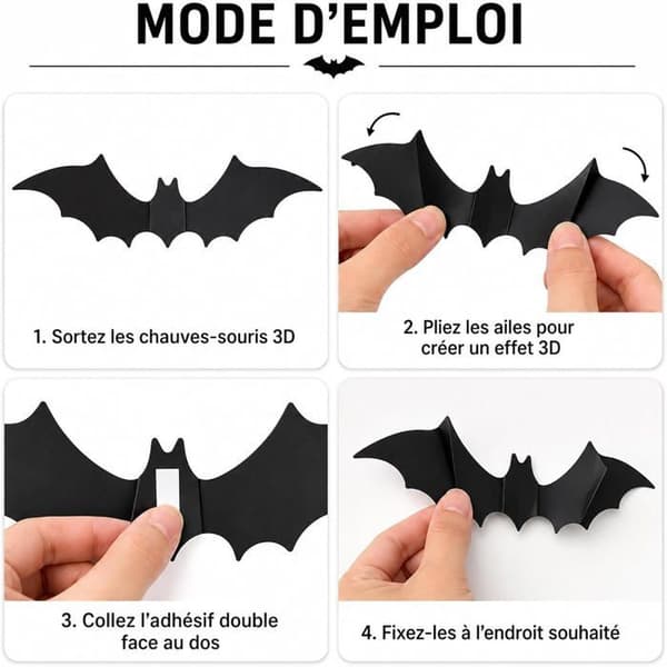 112 kpl Halloween-lepakko-tarroja - 4 kokoa, 3D-efekti - kodin sisustus