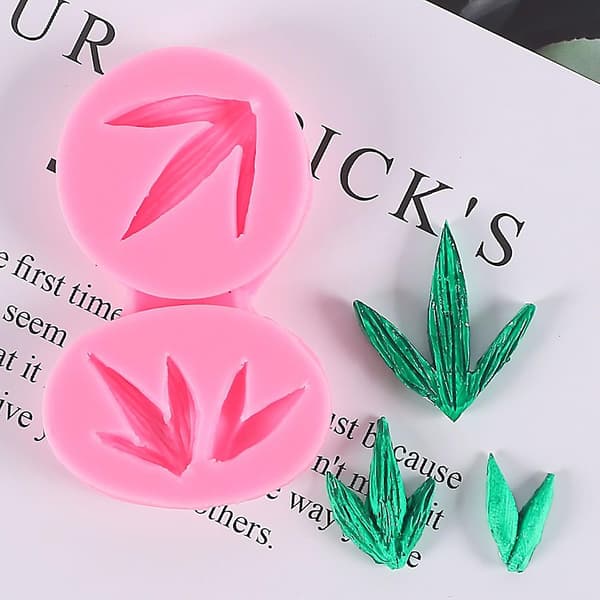 1 sett silikonform varmebestandig DIY 3D multifunksjonell bakeform bambusbladform kjøkkenutstyr
