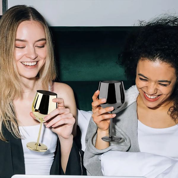Rödvinsglas i rostfritt stål, bägare, vinglas för champagne, 500 ml cocktailglas (2-pack), svart
