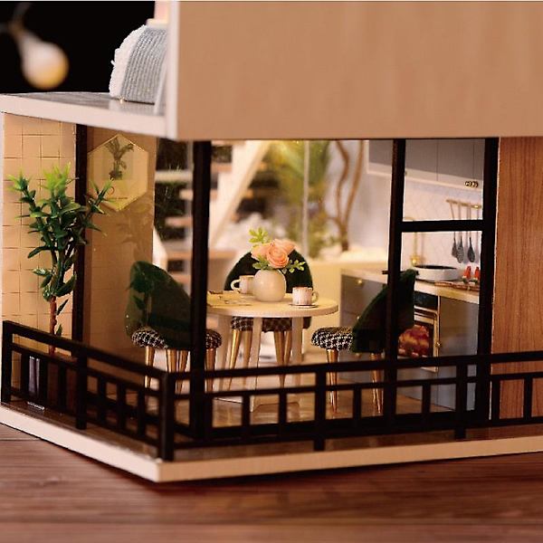 Sötbee diy dockhus kit i trä dockhus miniatyrdockhus möbelkit med led-leksaker för barn födelsedagspresent l32（Jm26b）