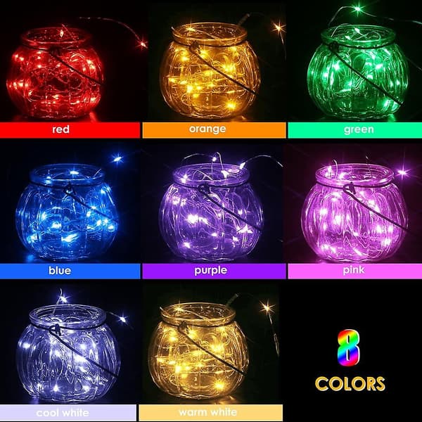 8-pack 7,2' 20 LED-drivna batteridrivna ljusslingor Mini koppartråd Firefly ljusslingor