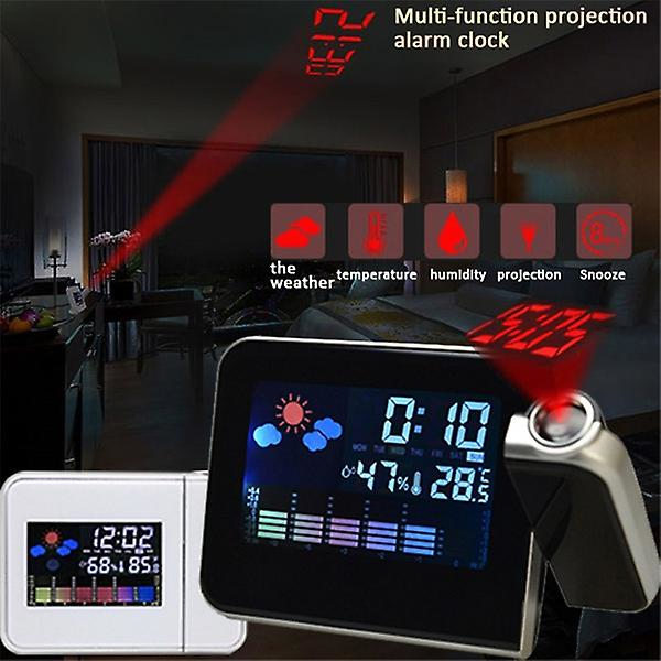 Hemprojektionsklocka 180 rotera digital väder LCD snooze väckarklocka färgskärm display LED bakgrundsbelysning väggprojektionsklockabc B