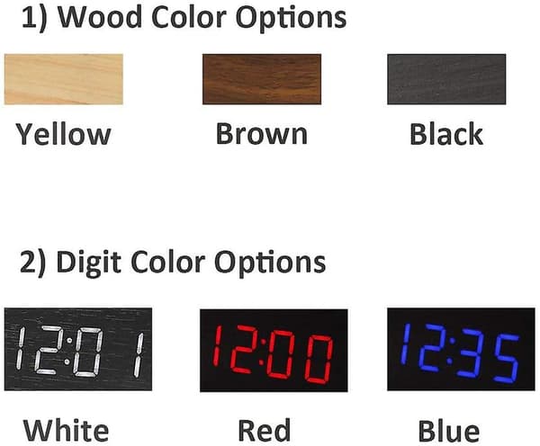 Digital träklocka - Multifunktionell LED-väckarklocka med tids-/datum-/temperaturvisning
